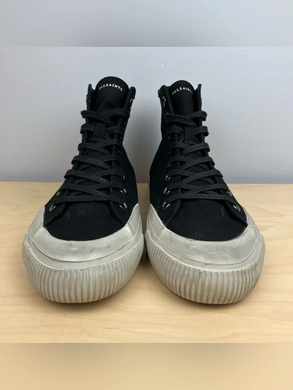 Allsaints Men’s Size 42 / 9.0 Dumont Black Canvas High Top Shoes Lace Up